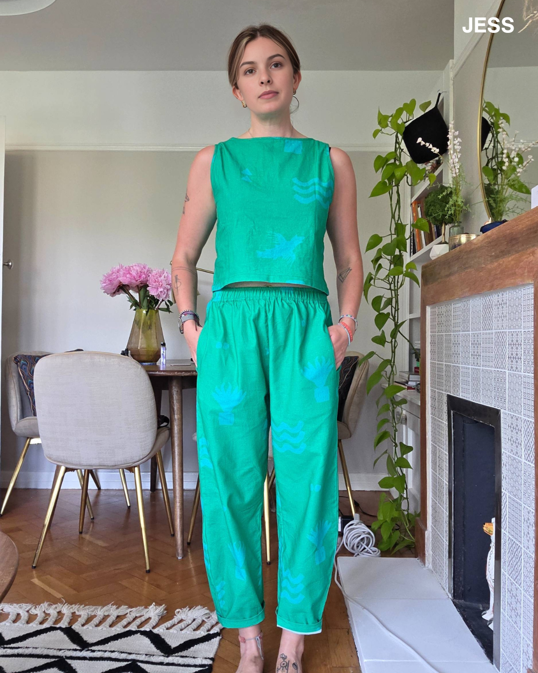 Organic Cotton & Linen Balloon Trousers in Meadow Flow