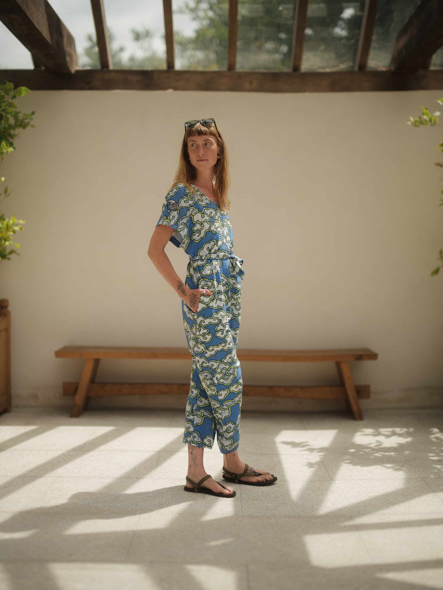 Blue Clouds Loose Fit EcoVera and Linen Jumpsuit