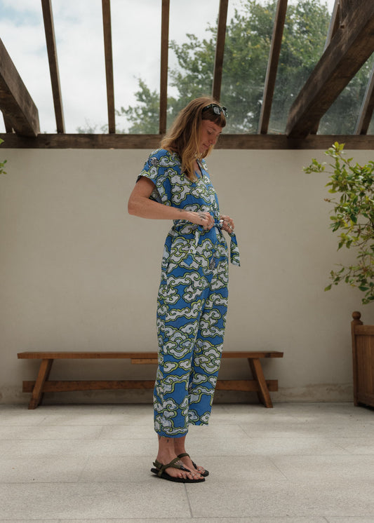 Blue Clouds Loose Fit EcoVera and Linen Jumpsuit