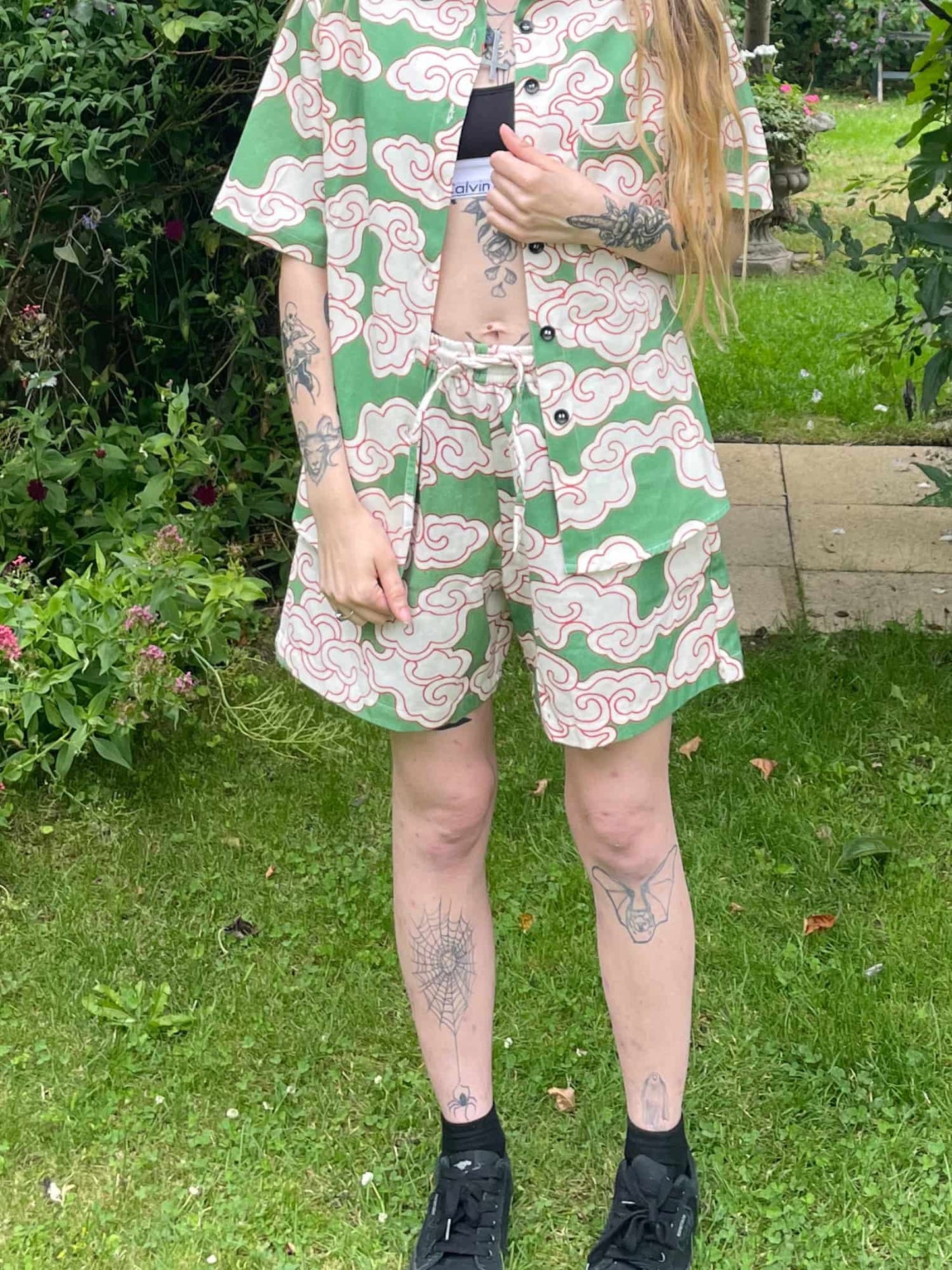 Organic Cotton & Linen Green Clouds Shorts
