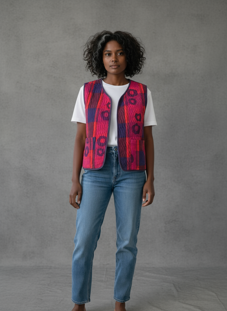 Jacquard Red Pink Blue Reversible Gilet Vest