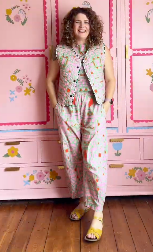 Organic Cotton & Linen Balloon Trousers in Blush Horizon