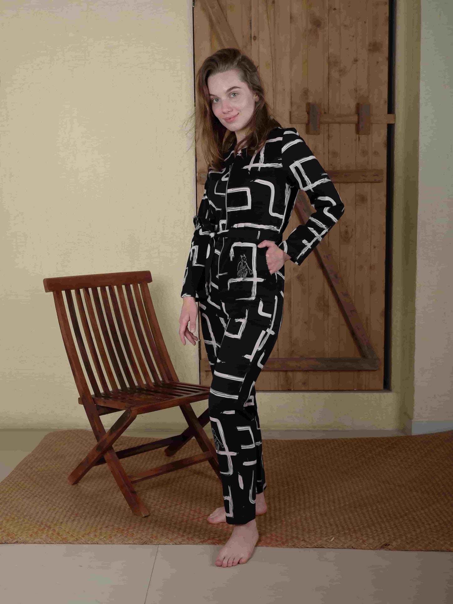 Organic Cotton & Linen Black & White Galaxy Jumpsuit