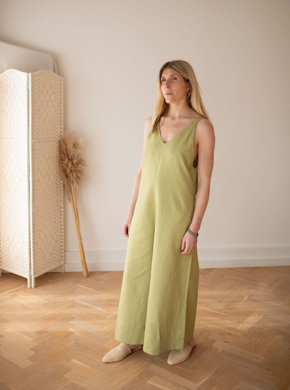 Deadstock fabric Lime Linen Culotte Jumpsuit