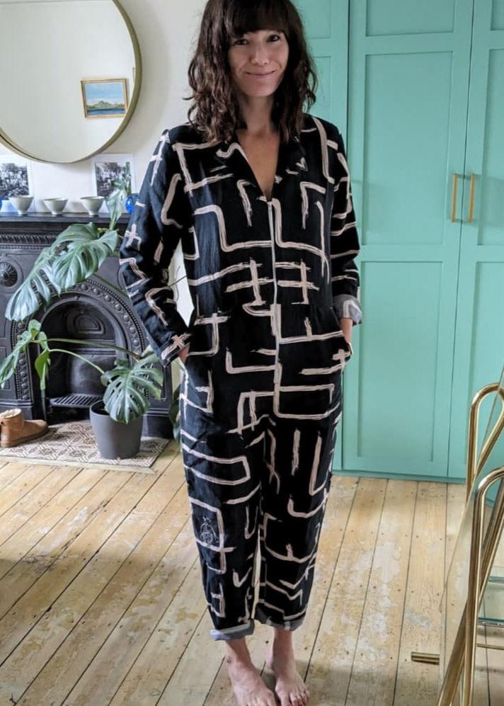 Organic Cotton Linen Black and White Jumpsuit Boilersuit Wild