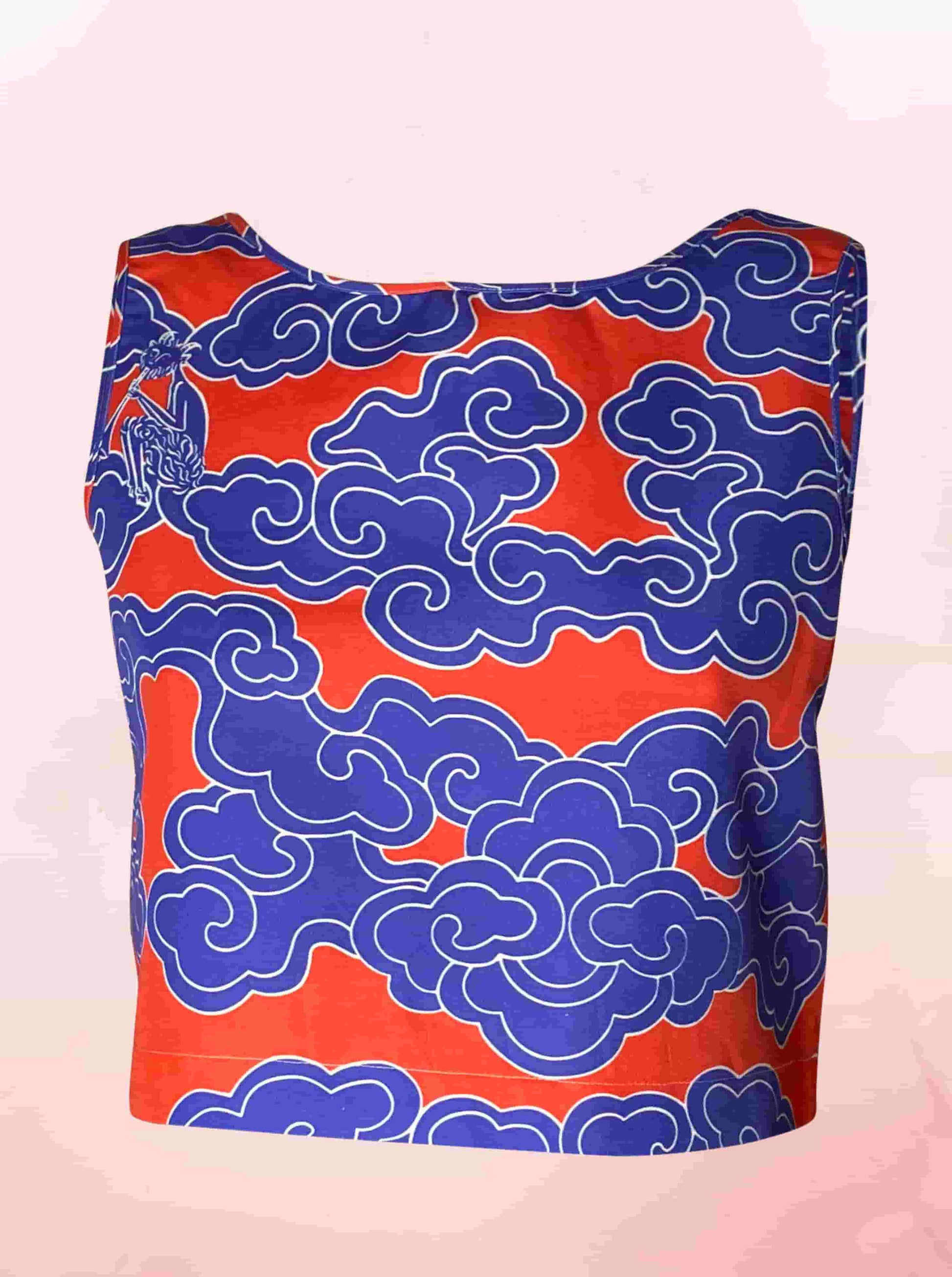 Reversible Indigo Clouds Print organic cotton and linen Tank Top by Wild Clouds