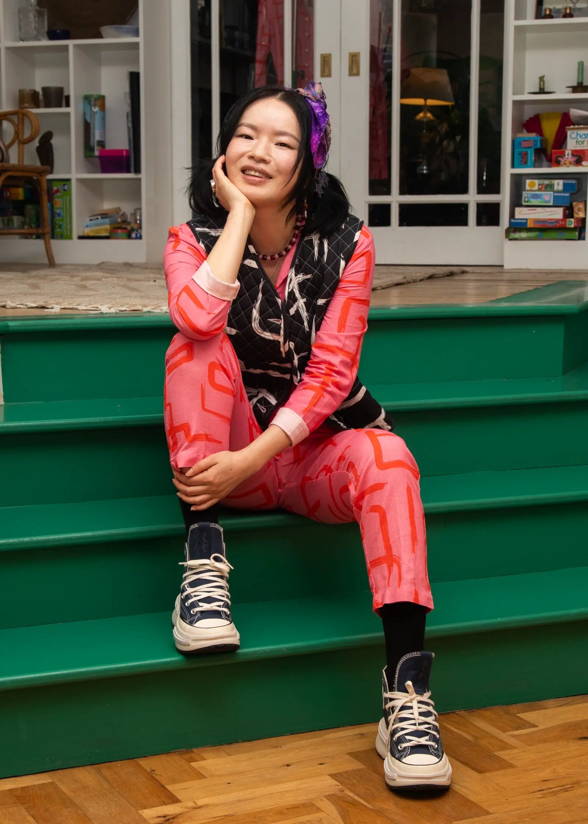 Organic Cotton & Linen Jumpsuit - Galaxy Pink & Red