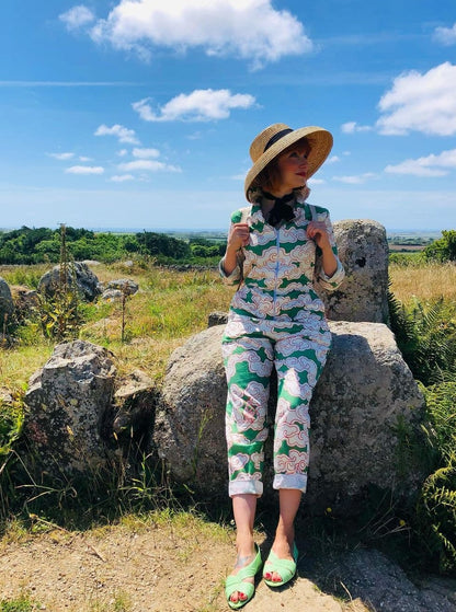 Amber Butchart in Wild Clouds Green Clouds jumpsuit