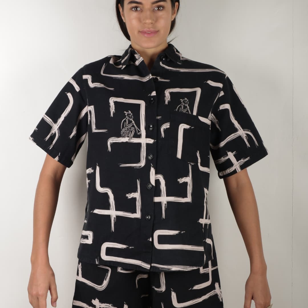 Black and White Organic Cotton Short Sleeve Shirt