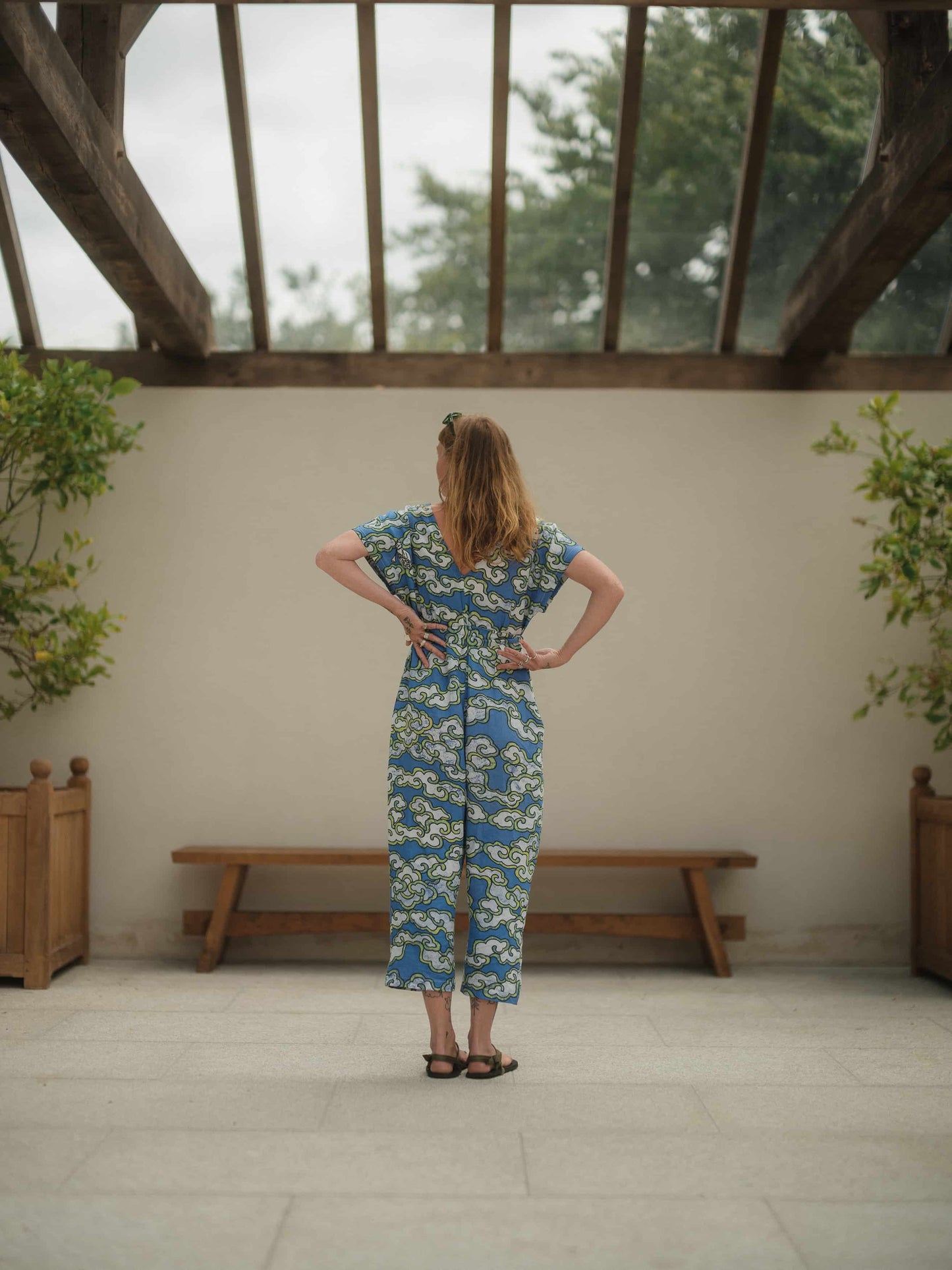 Blue Clouds Loose Fit EcoVera and Linen Jumpsuit