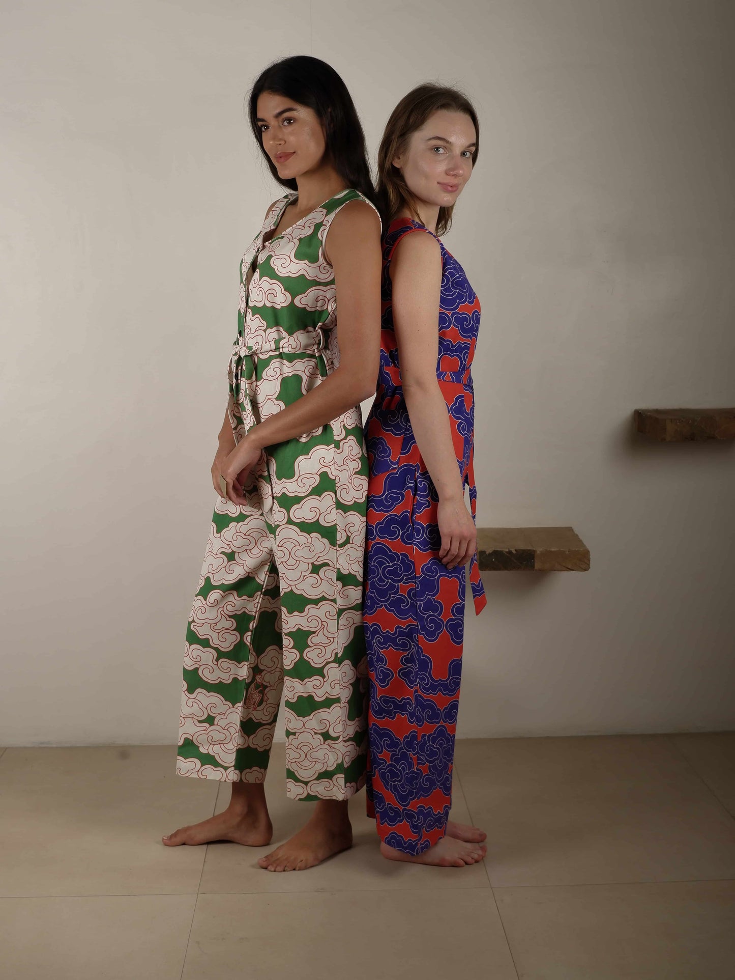 Organic Cotton & Linen Green Clouds Culotte Jumpsuit