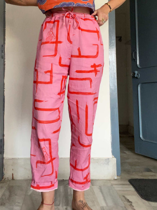 Organic Cotton & Linen Pink & Red Trousers