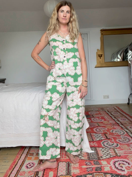 Wild Clouds Green Clouds Organic Cotton and Linen Jumpsuit
