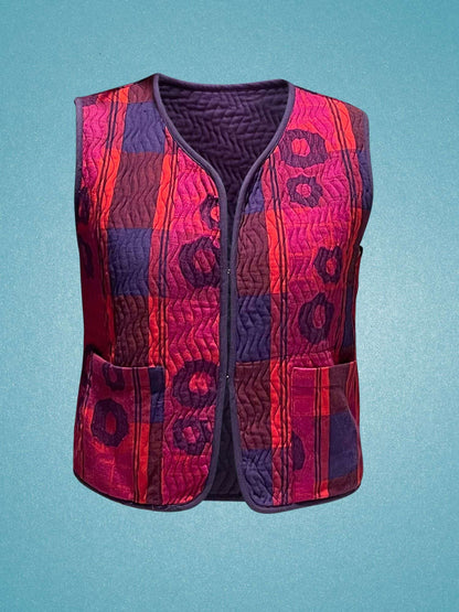 Jacquard Red Pink Blue Reversible Gilet Vest