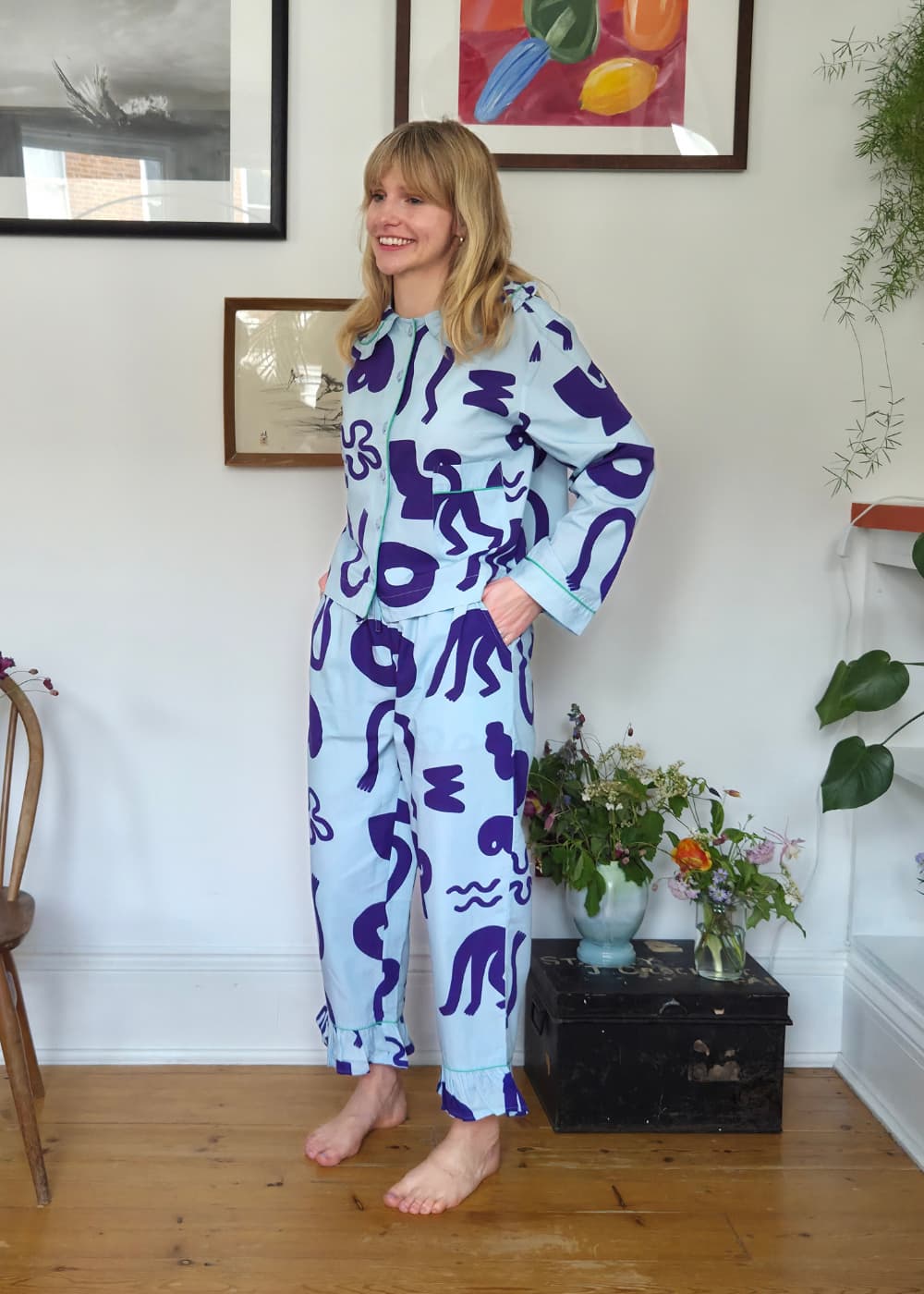 Organic Cotton Pyjama Set in Blue Things