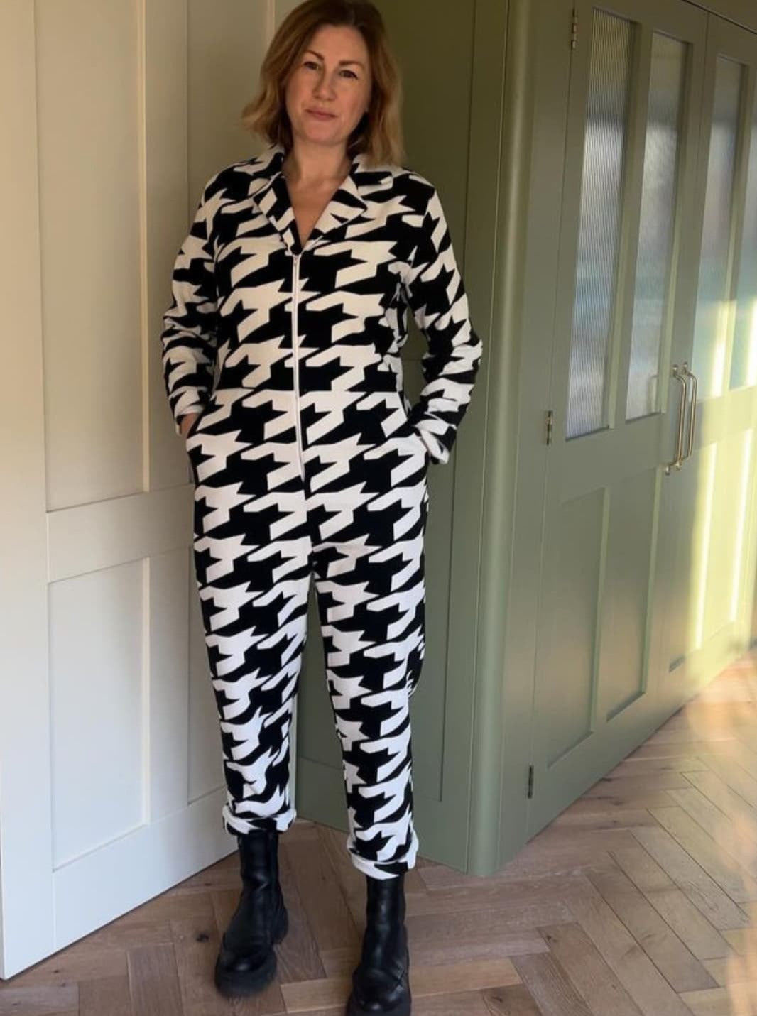 Deadstock fabric made in the UK exploded houndstooth jumpsuit