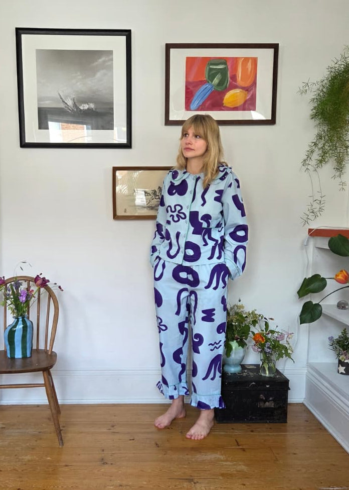 Organic Cotton Pyjama Set in Blue Things