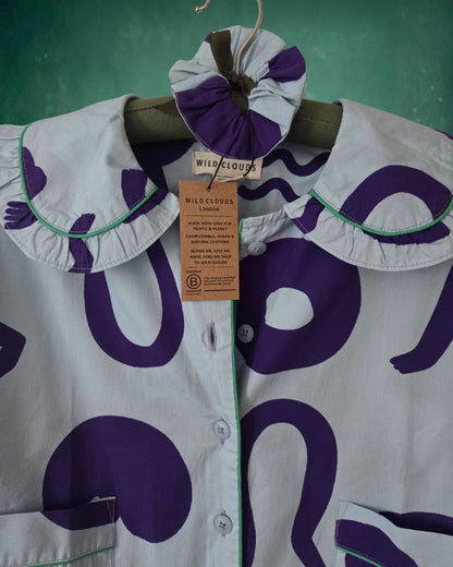 Organic Cotton Pyjama Shirt in Blue Things