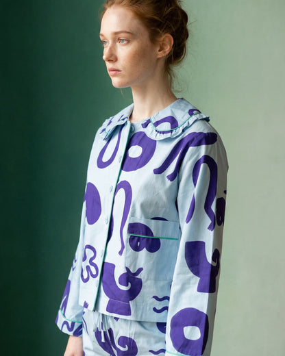 Organic Cotton Pyjama Shirt in Blue Things