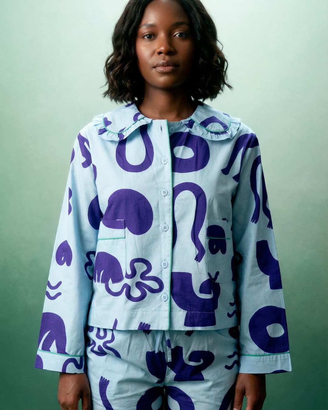 Organic Cotton Pyjama Shirt in Blue Things