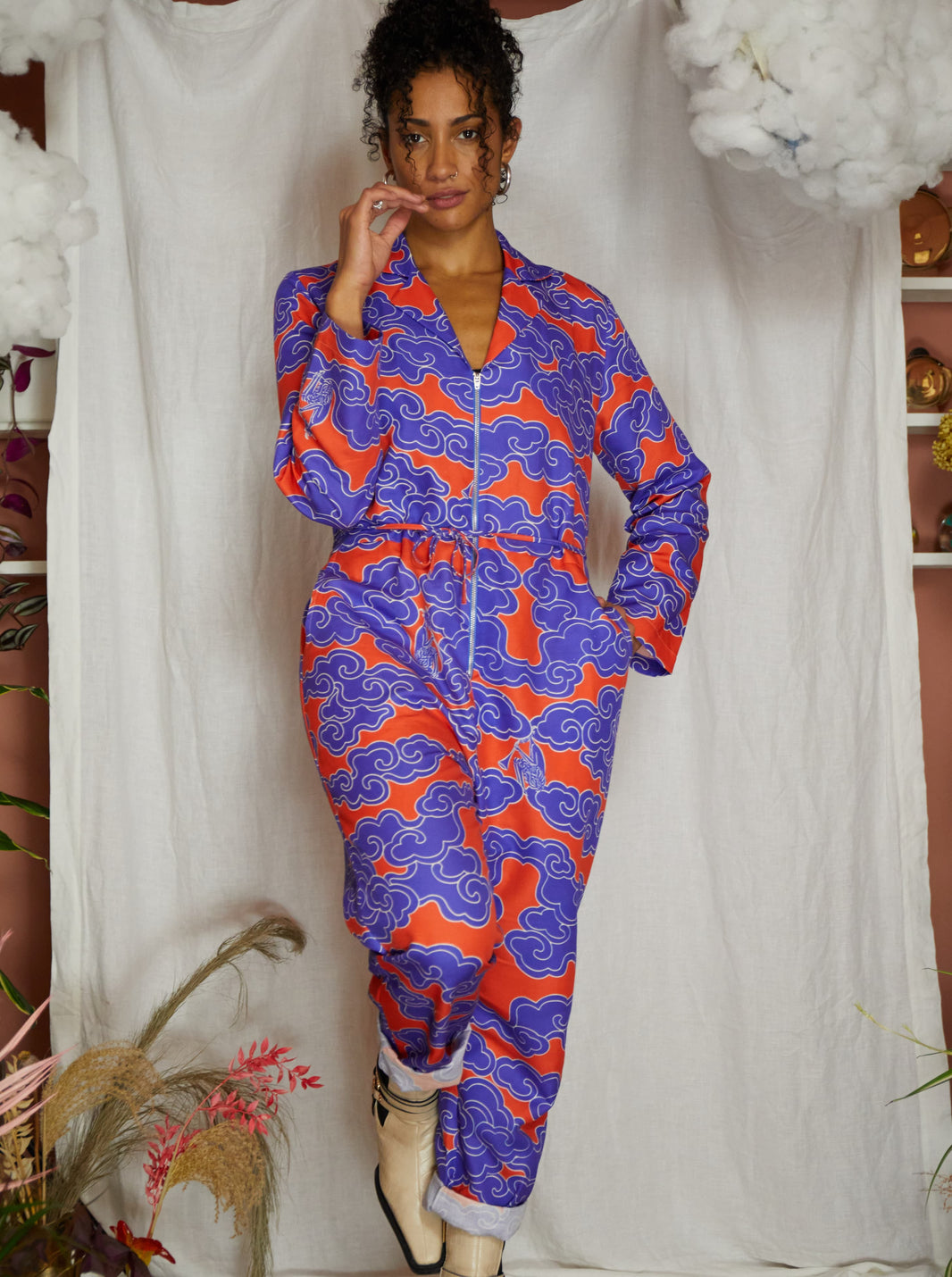 Organic Cotton & Linen Green Clouds Jumpsuit