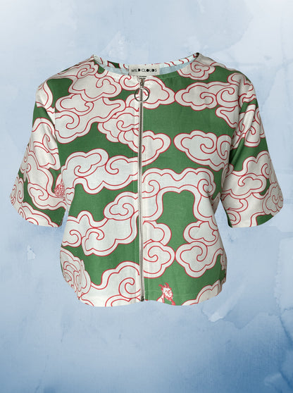 Organic Cotton & Linen Green Clouds Crop Shirt