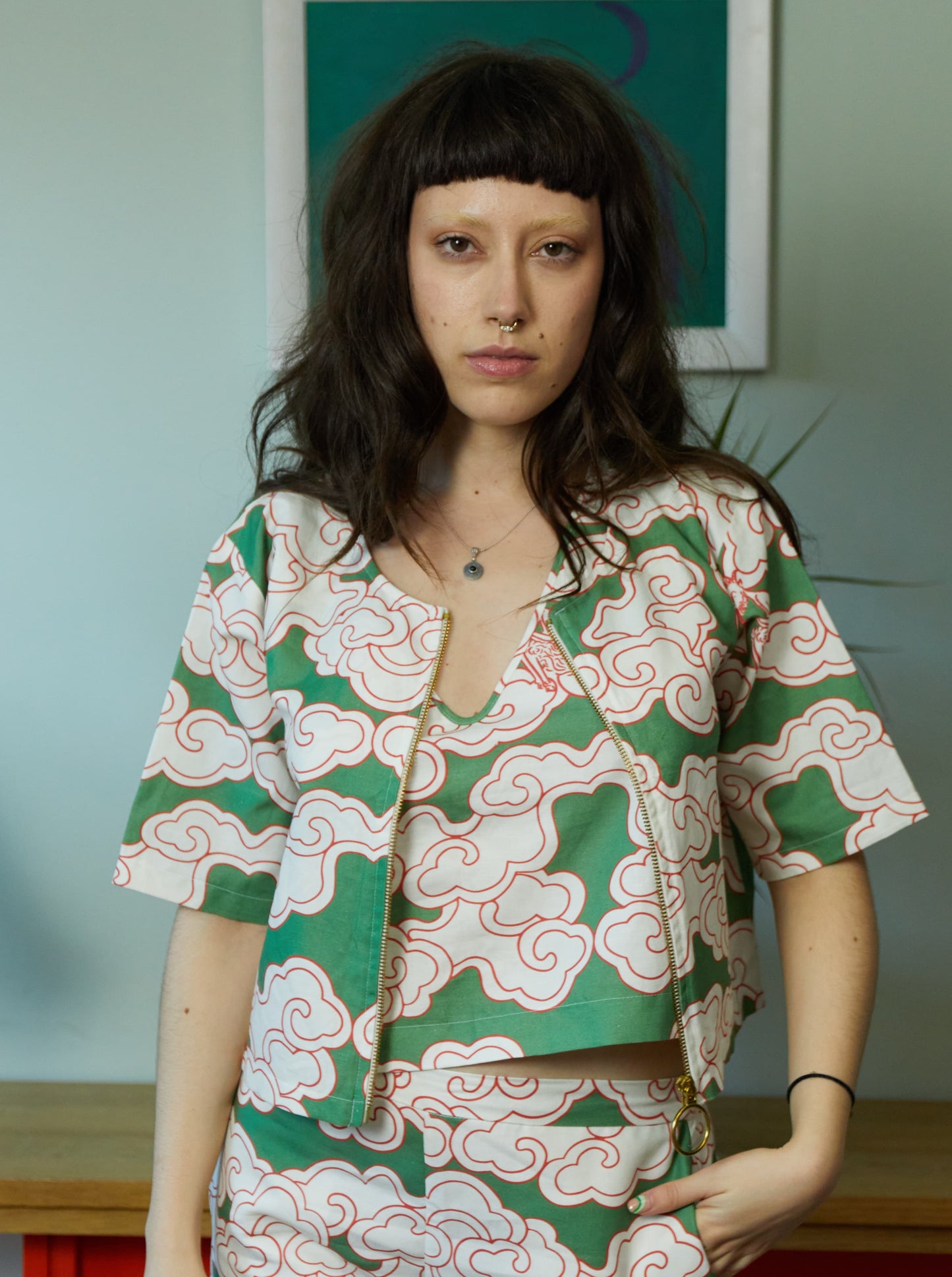 Wild Clouds Green Clouds Cropped Shirt
