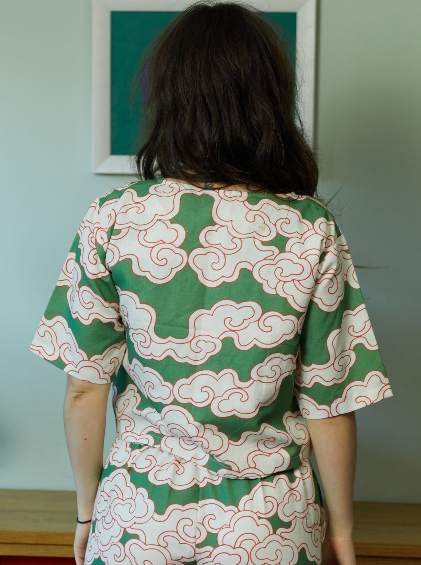 Organic Cotton & Linen Green Clouds Crop Shirt