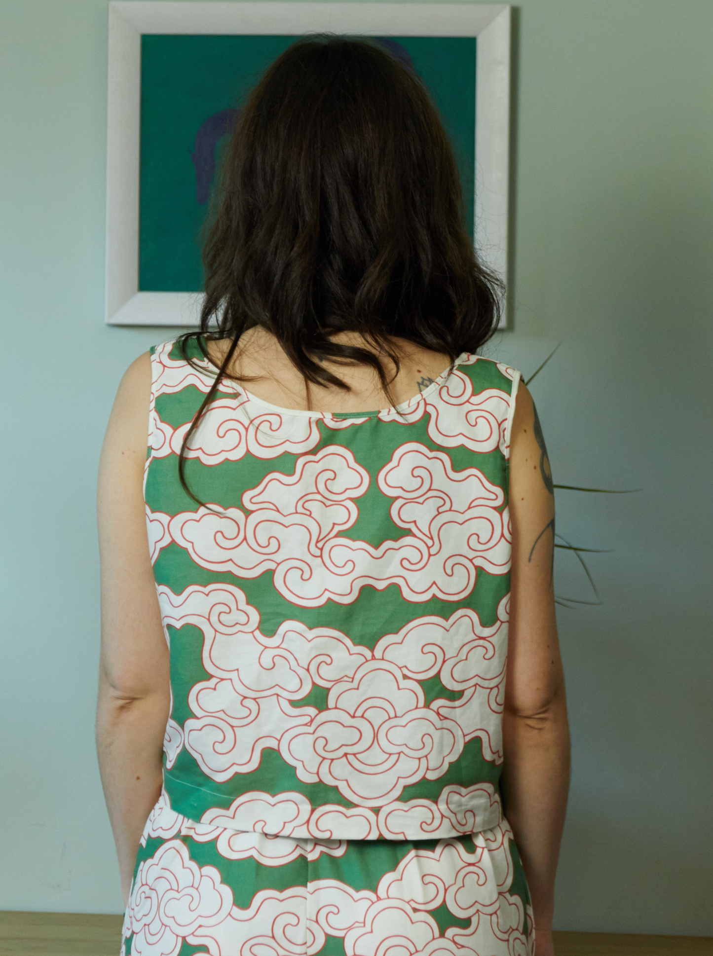 Reversible Green Clouds organic cotton and linen by Tank Top