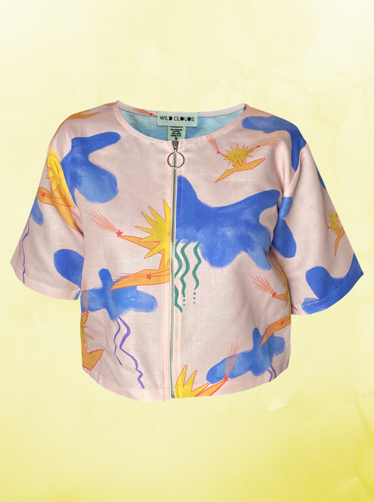 Wild Clouds Sun Dance Pink and Blue Cropped Shirt