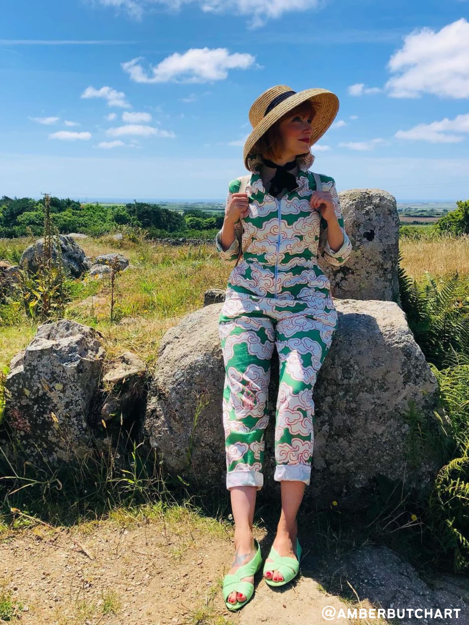 Amber Butcher Art wearing the Green Clouds Jumpsuit