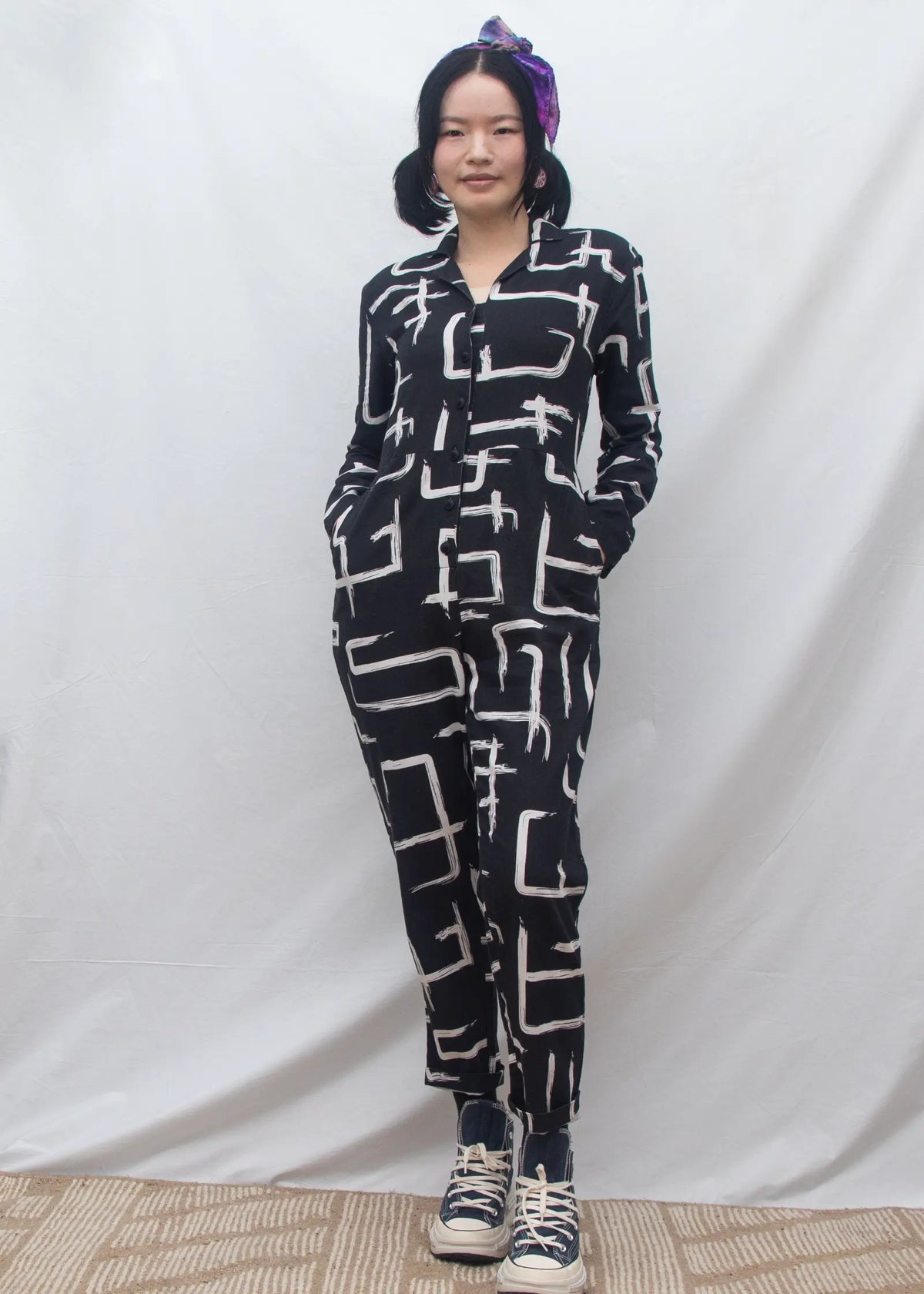 Organic Cotton & Linen Jumpsuit - Galaxy Black & White