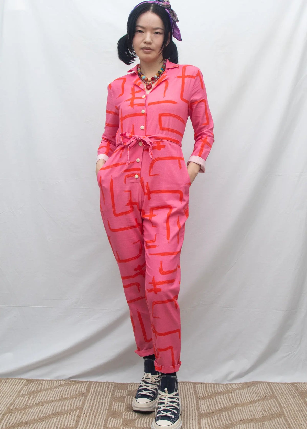 Organic Cotton & Linen Jumpsuit - Galaxy Pink & Red