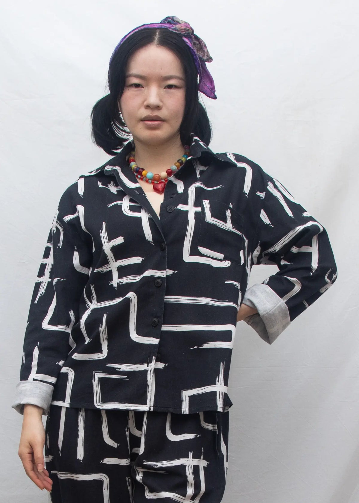 Organic Cotton & Linen Shirt - Galaxy Black & White