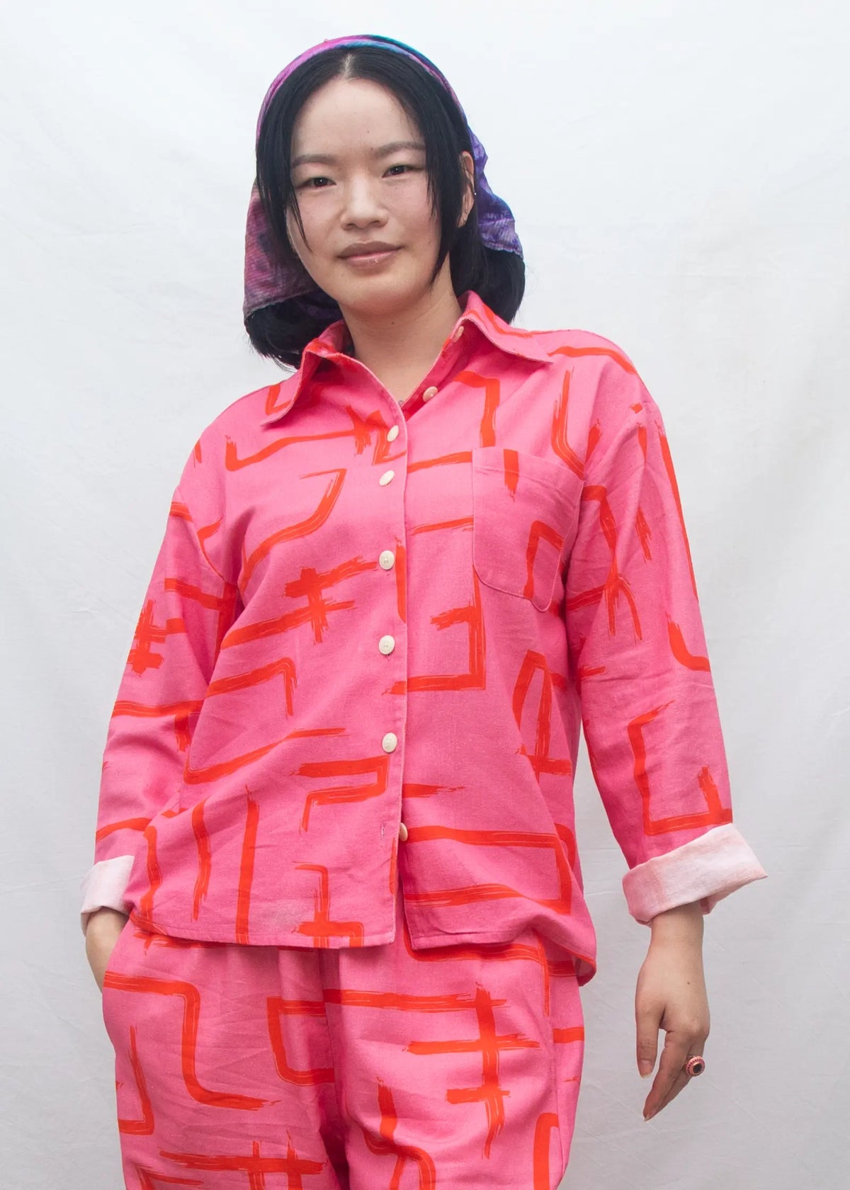 Organic Cotton & Linen Shirt - Galaxy Pink & Red