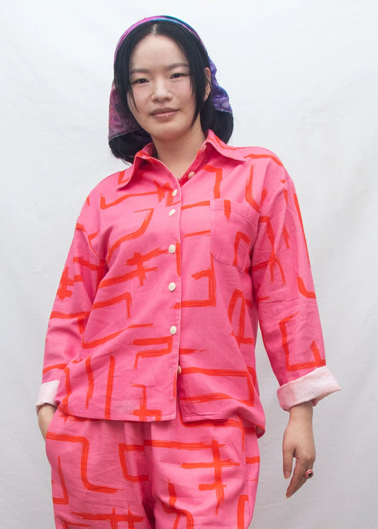 Organic Cotton & Linen Shirt - Galaxy Pink & Red