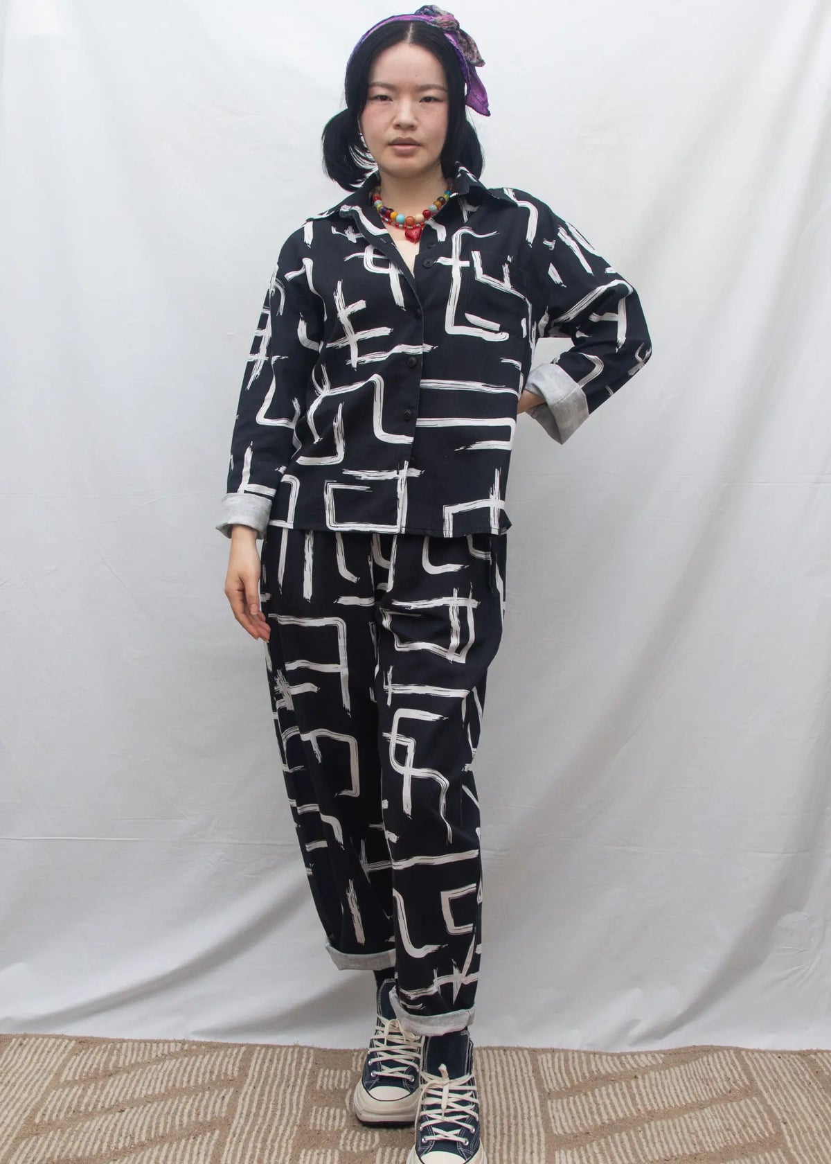 Organic Cotton & Linen Shirt - Galaxy Black & White