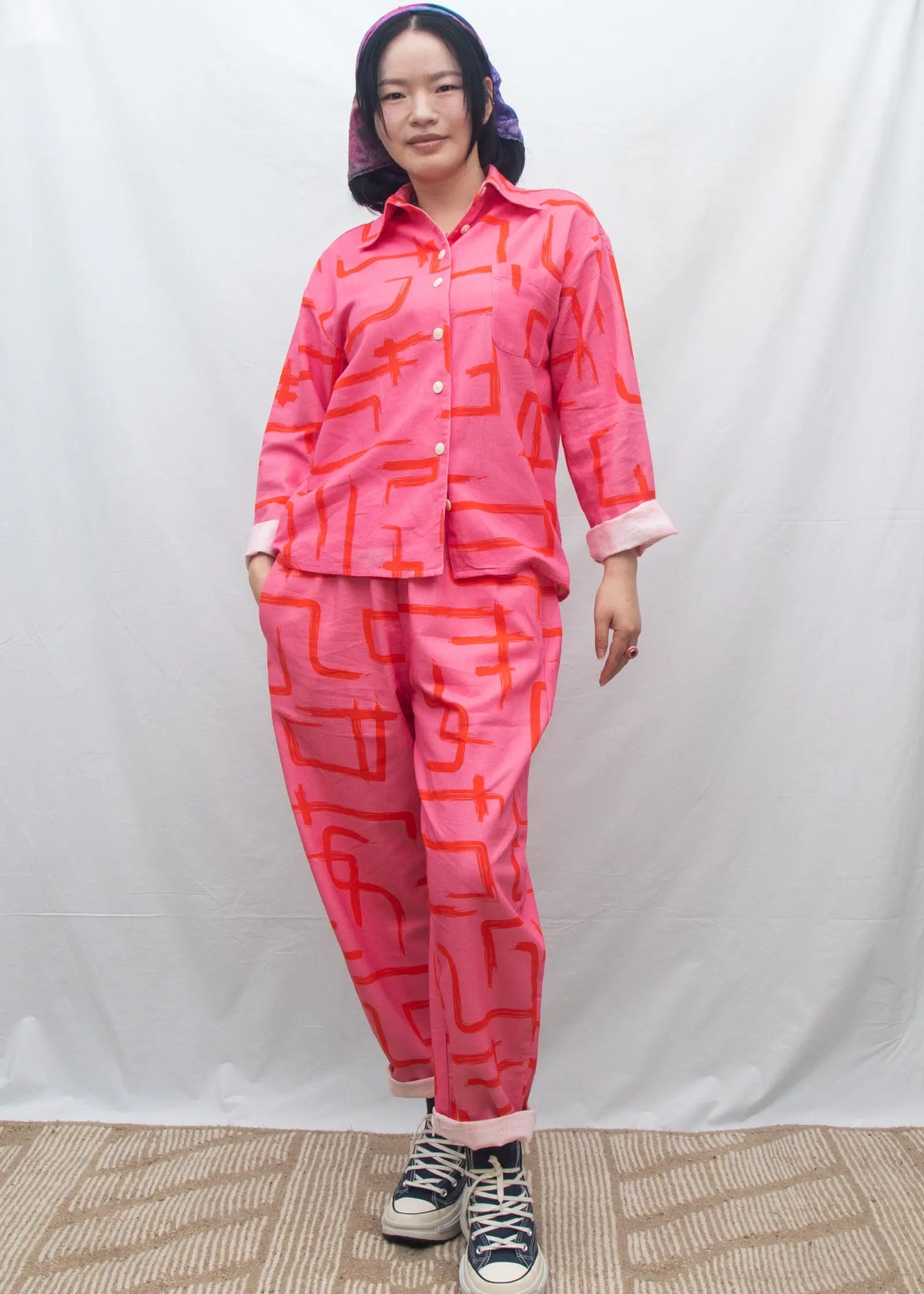 Organic Cotton & Linen Balloon Trousers - Galaxy Pink & Red