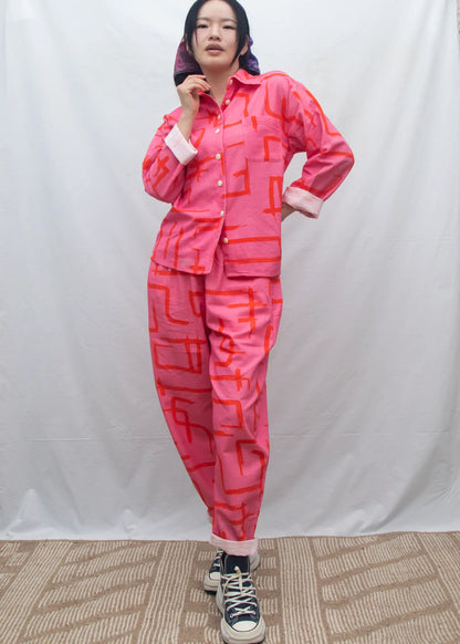 Organic Cotton & Linen Balloon Trousers - Galaxy Pink & Red