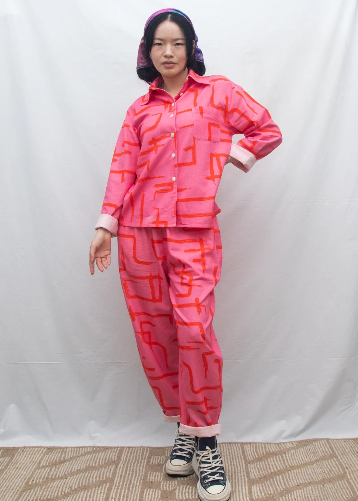Organic Cotton & Linen Balloon Trousers - Galaxy Pink & Red