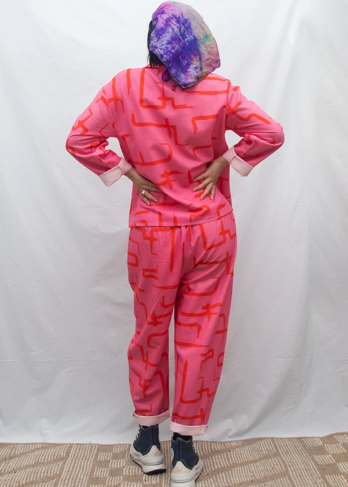 Organic Cotton & Linen Balloon Trousers - Galaxy Pink & Red