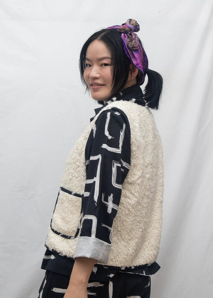 Organic Cotton & Linen Terry Gilet - Galaxy Black & White