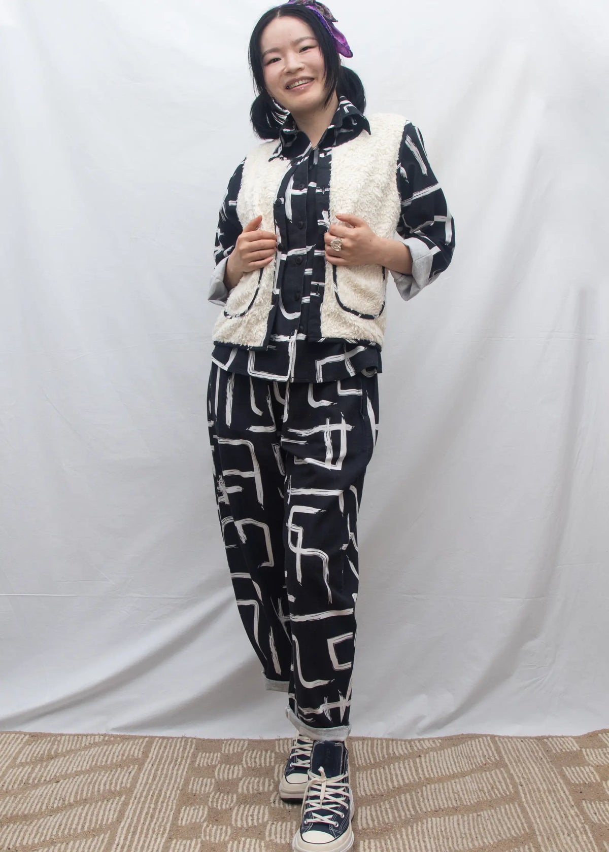 Organic Cotton & Linen Terry Gilet - Galaxy Black & White