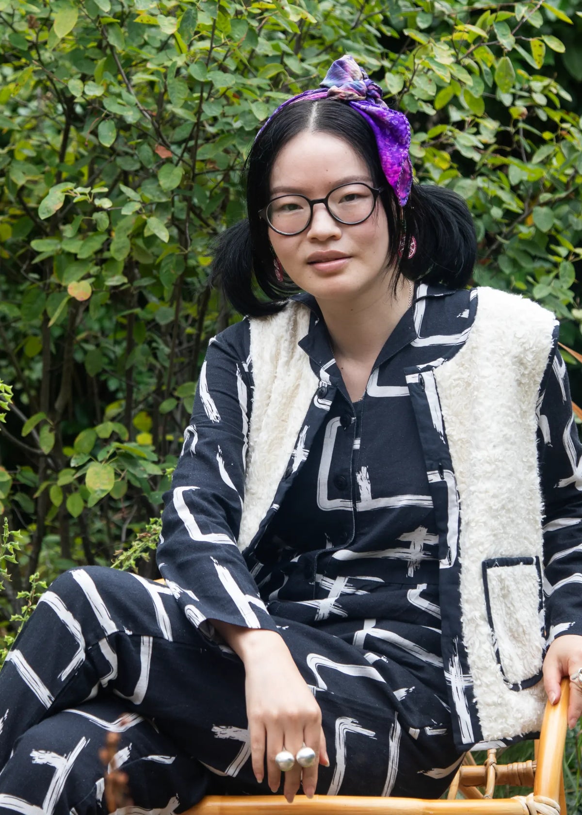 Organic Cotton & Linen Terry Gilet - Galaxy Black & White