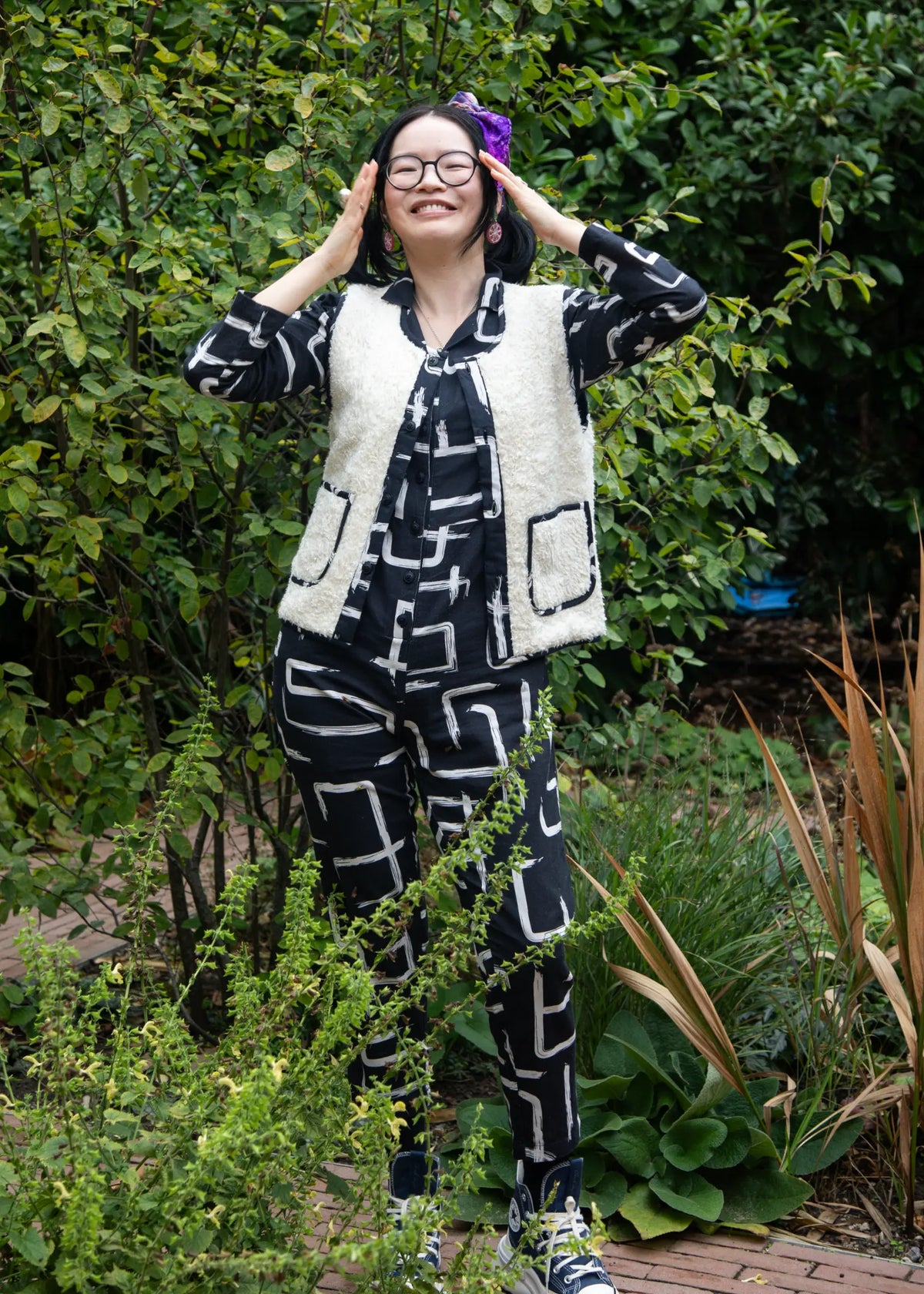Organic Cotton & Linen Terry Gilet - Galaxy Black & White