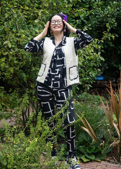 Organic Cotton & Linen Terry Gilet - Galaxy Black & White