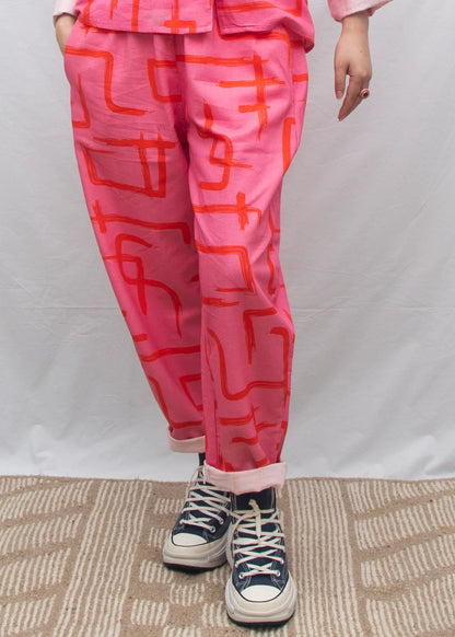 Organic Cotton & Linen Balloon Trousers - Galaxy Pink & Red