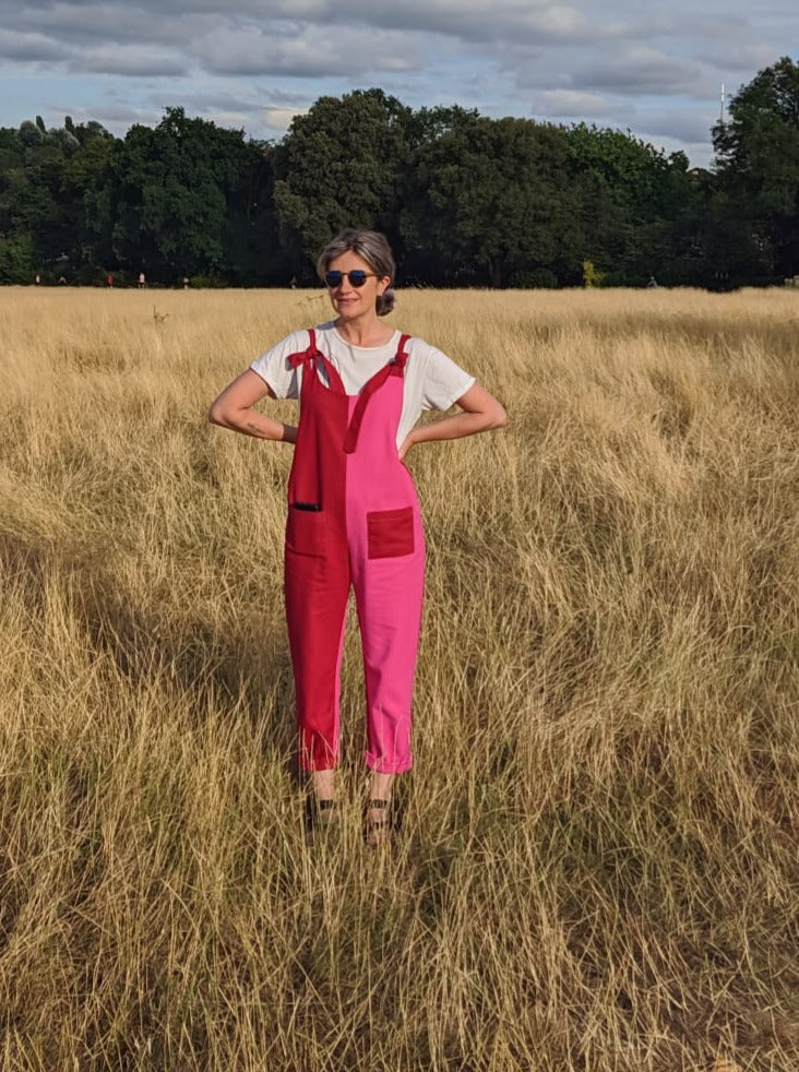 Reclaimed Cotton Canvas Pink and Red Dungarees by  Wild Clouds
